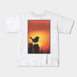 Lonely Bird in Orange Sunset Kids T-Shirt